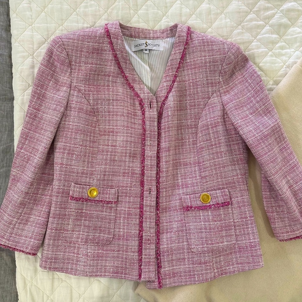 Jacket society pink tweed with fringe jacket